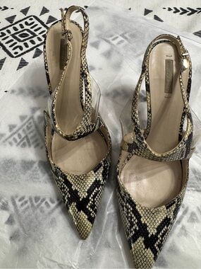 Giorgio Armani Snake-Print Pointed Slingback Heels in Black & Cream